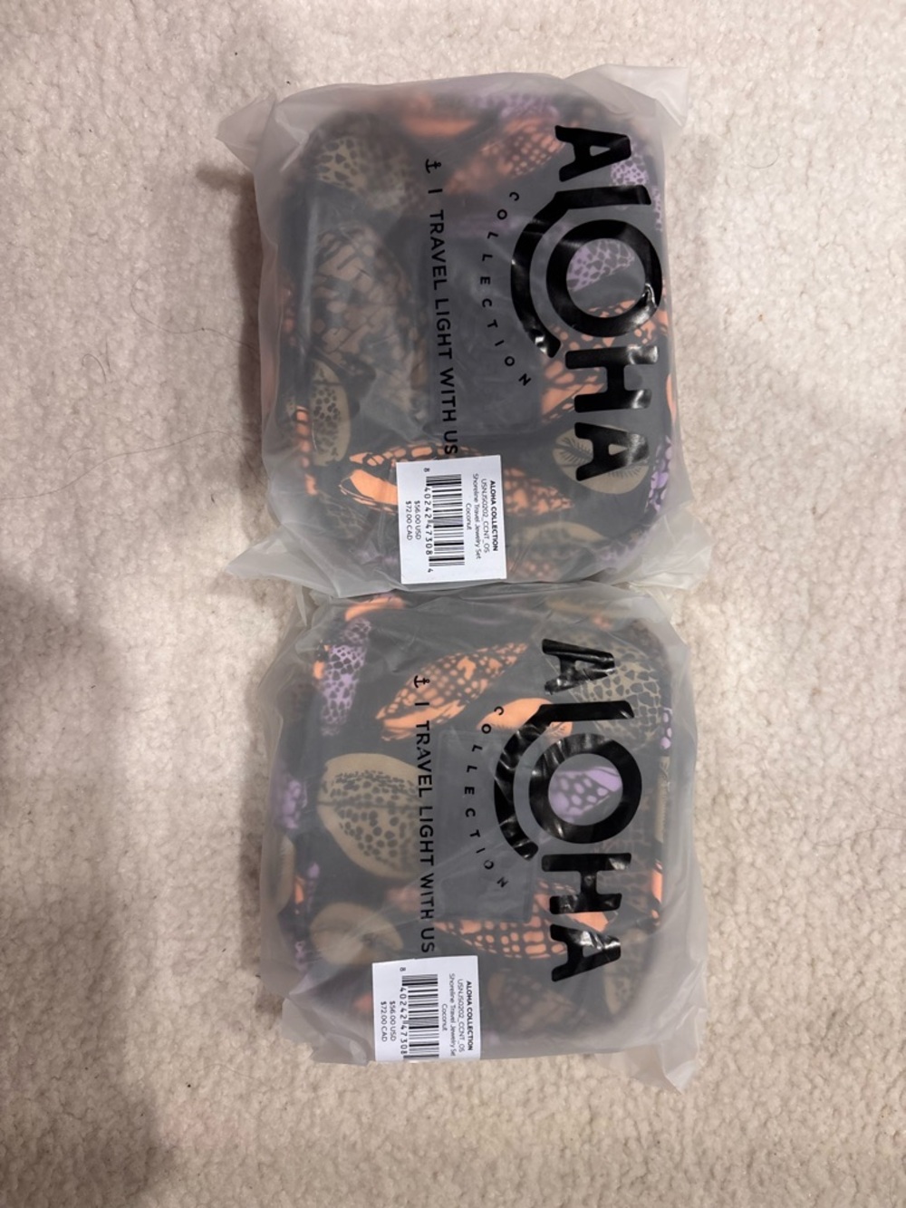 ALOHA Collection Cosmetic Bag Pouch in Black with Orange & Purple Accents